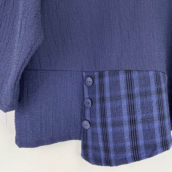 Habitat Blue and Navy Solid w/ Contrast Plaid Tunic Top Lightweight Lagenlook S - Picture 3 of 7